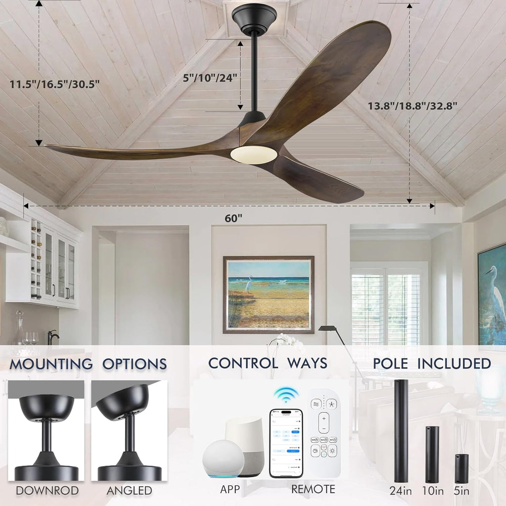 60 Inch Ceiling Fans with Lights, Outdoor Ceiling Fans for Patios with Light Damp Rated