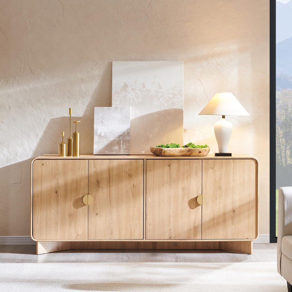 Modern Buffet Cabinet with Storage, 70" Large Sideboard Buffet Storage Cabinet with 4 Doors and Adjustable Shleves