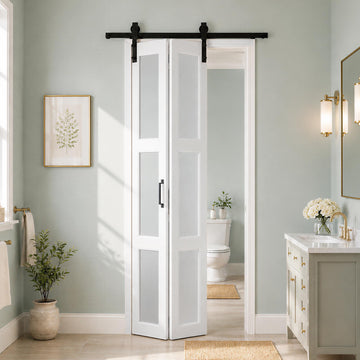 Bifold Frosted Glass Barn Door 32"x84" with Hardware Included