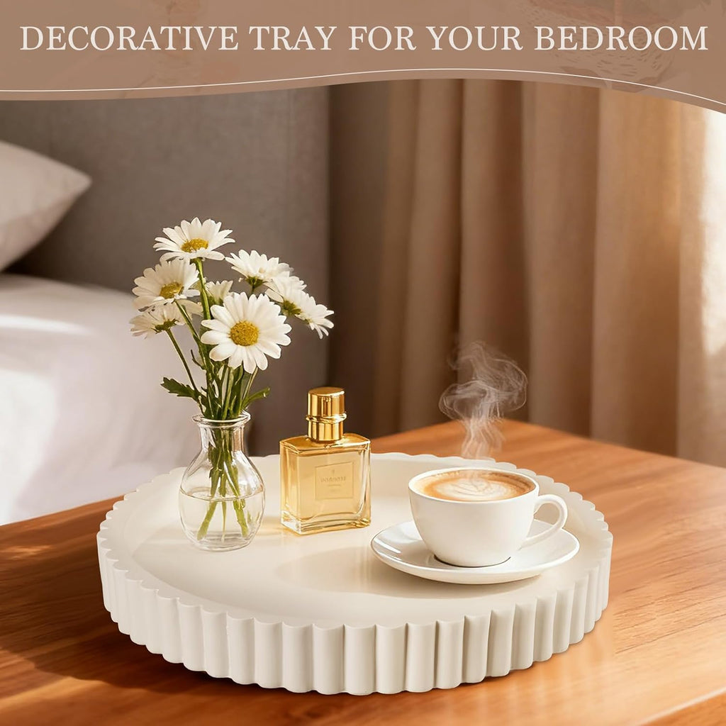 Decorative Tray for Coffee Table Decor - Resin Round Tray Stylish Coffee Table Centerpiece Decor, Minimalist Vanity