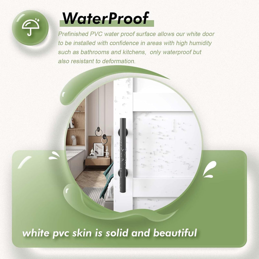 30inx80in White Barn Door and 5.5FT Sliding Barn Door Hardware Kit Included,Solid,MDF, PVC Surface,D