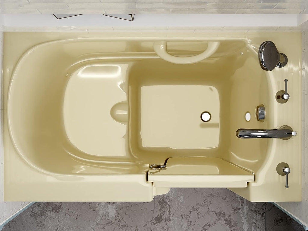 Walk In Tub 46'' x 26" in Biscuit Color, Therapeutic ADA Compliant Tub, Slip-Resistant with a Safe Reach Grab, Quick