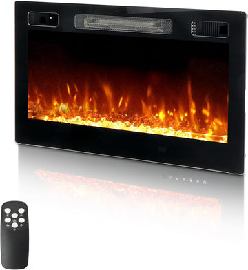 30 Inch Electric Fireplace with Remote Control, 1500W Wall Mounted & Recessed Fireplace with 12H Timer