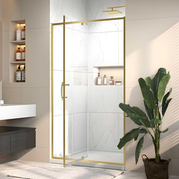 Pivot Glass Shower Door, 38-42" W x 71" H, 1/4"(6mm) Clear SGCC Tempered Glass, Brushed Gold Finish