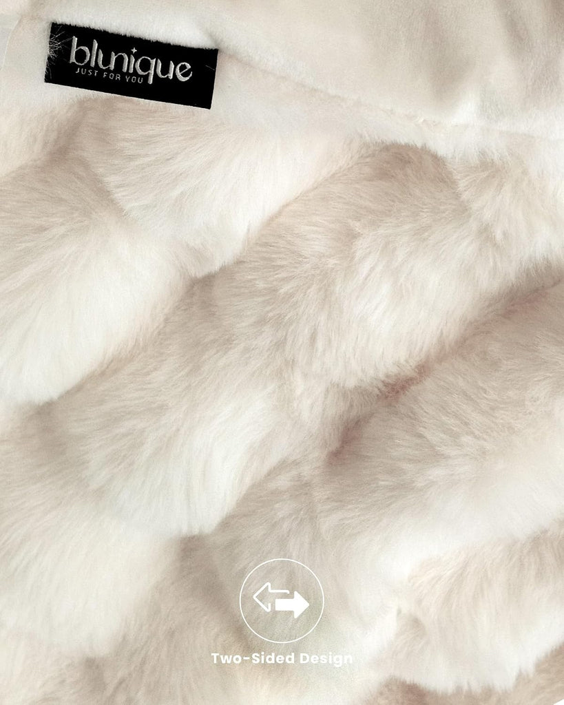Ultra Soft Cozy Faux Fur Throw Blanket, Fuzzy Plush Thick Bubble Blanket, Luxury Fluffy Blanket, and Living Room