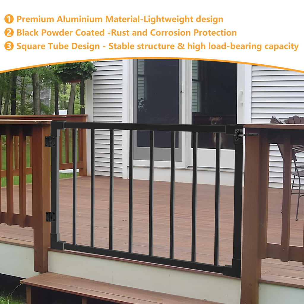 Aluminum Deck Gate, 32.5 in H, Adjustable Width Outdoor Gate