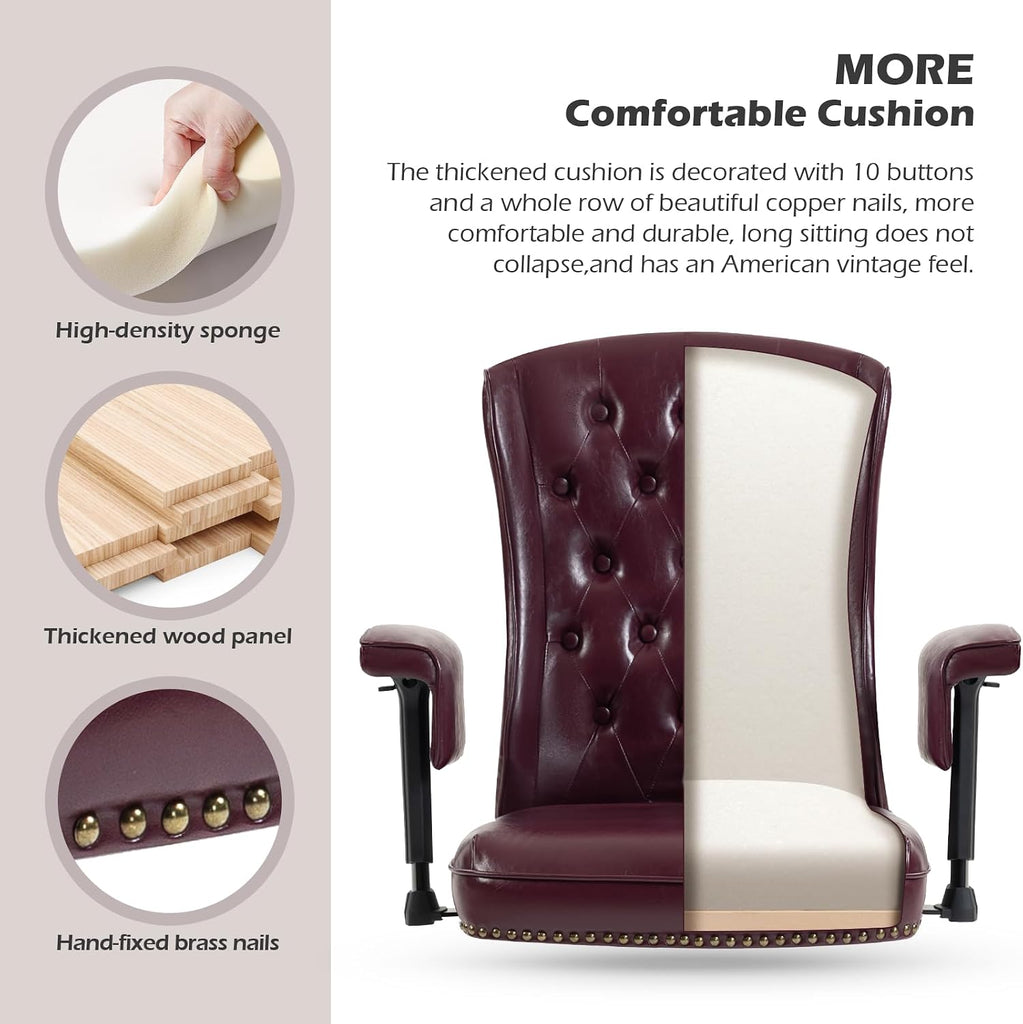 Ergonomic Executive with Wheels and Arms, Tufted Back & Nailhead Trim, Home Office Desk Chairs for Home & Office