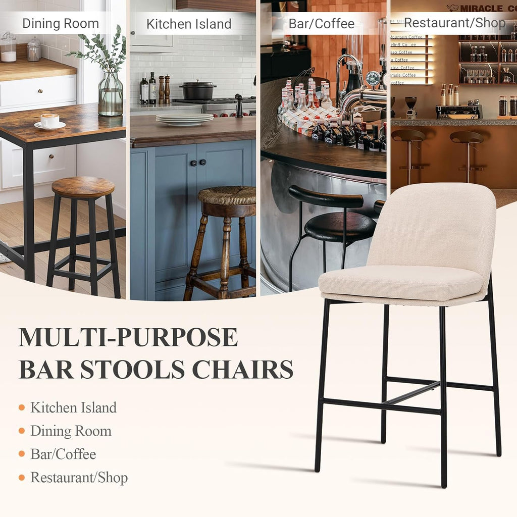Counter Height Bar Stools Set of 4, 25 Inch Modern Fabric Kitchen Island Stools with Back, Upholstered Counter