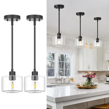 Glass Pendant Lights Kitchen Island, Modern Black Pendant Light