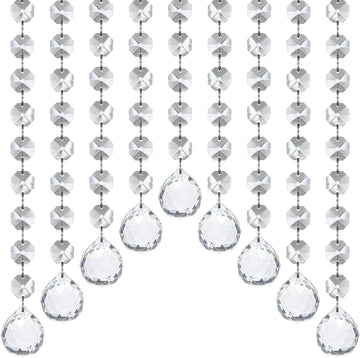 33ft Crystal Garland Strands, String of Beads w/Crystal Ball Prism Pendant