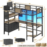 Twin Loft Bed with Desk and 5 Storage Drawers,Loft Bed Twin with LED Lights and Charging Station