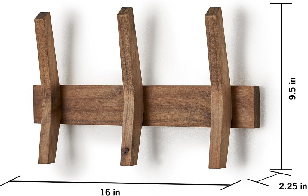 24-Inch Mid Century Coat Rack with 5 Wooden Hooks, Farmhouse Style Hookrail , and More, Solid Wood, 9.5" H x 24" W x
