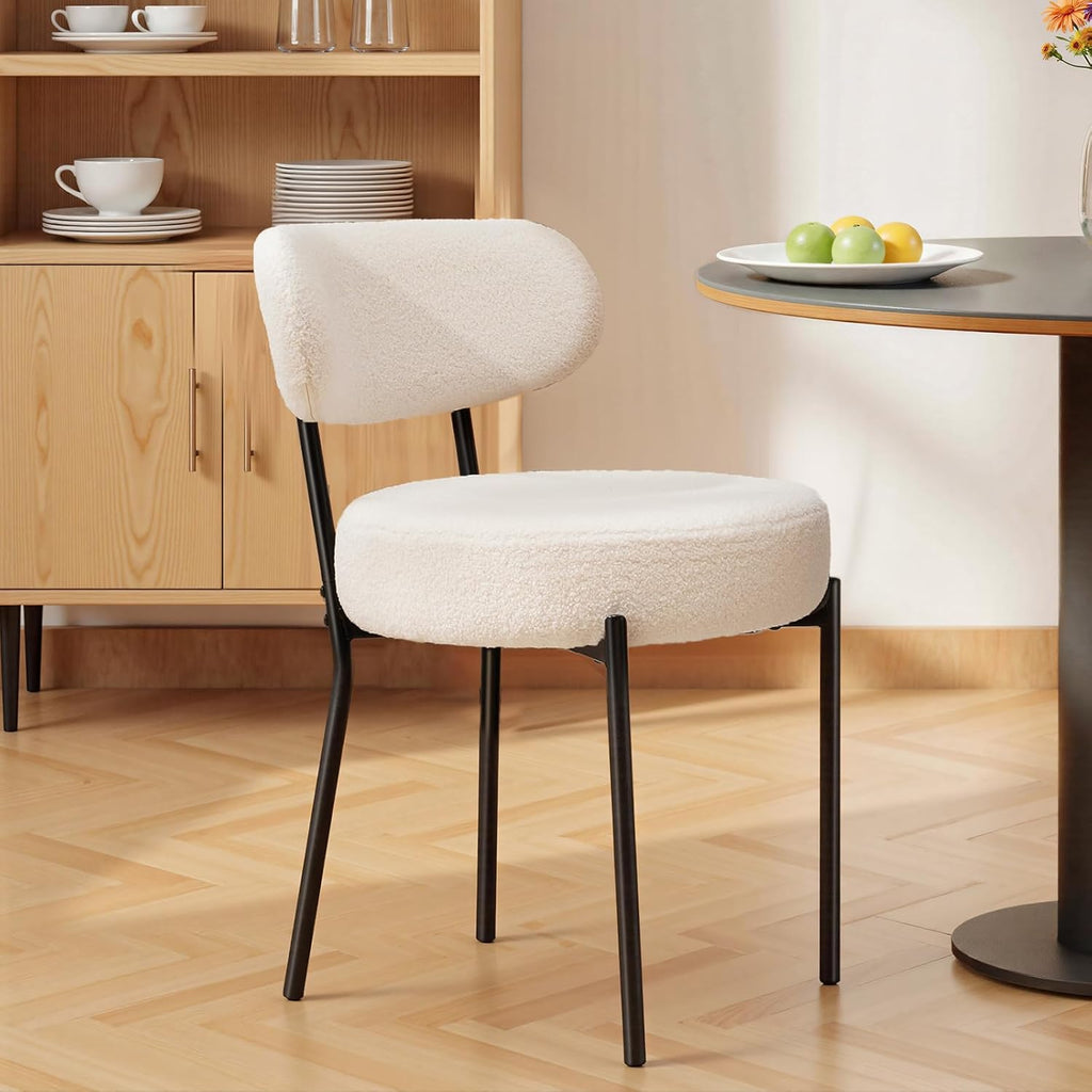 Dining Chairs Set of 2, Mid Century Modern Chair Round Upholstered Curved Backrest, Kitchen Vanity Living Room Chairs