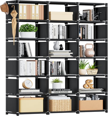 Bookcase, 18-Cube Extra Large Book Shelf, DIY Cube Storage Organizer - Black