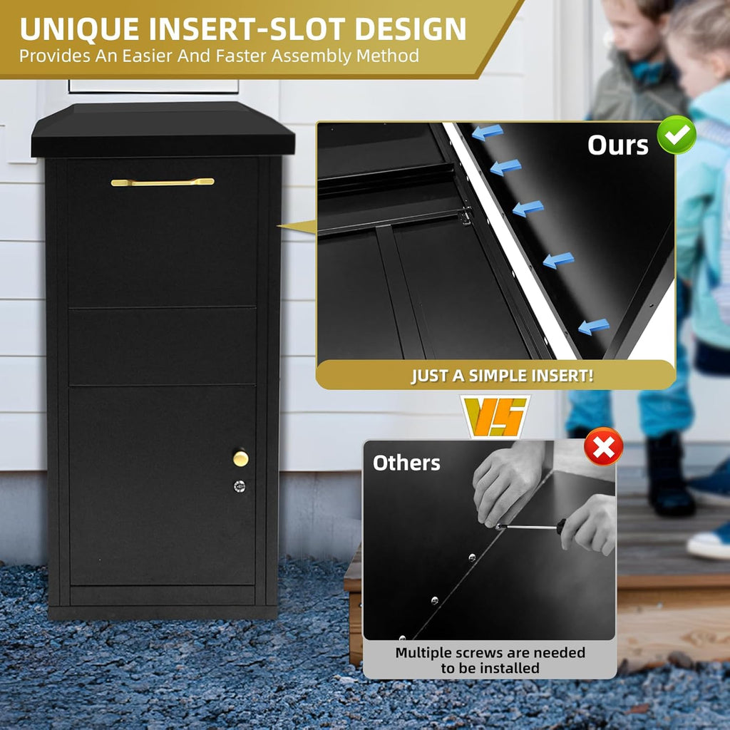 Large Package Delivery Box 17.6" x 15.7" x 38" Parcel Drop Box with Lock, 2.7 ft3 Anti-Theft Lockable Storage Box