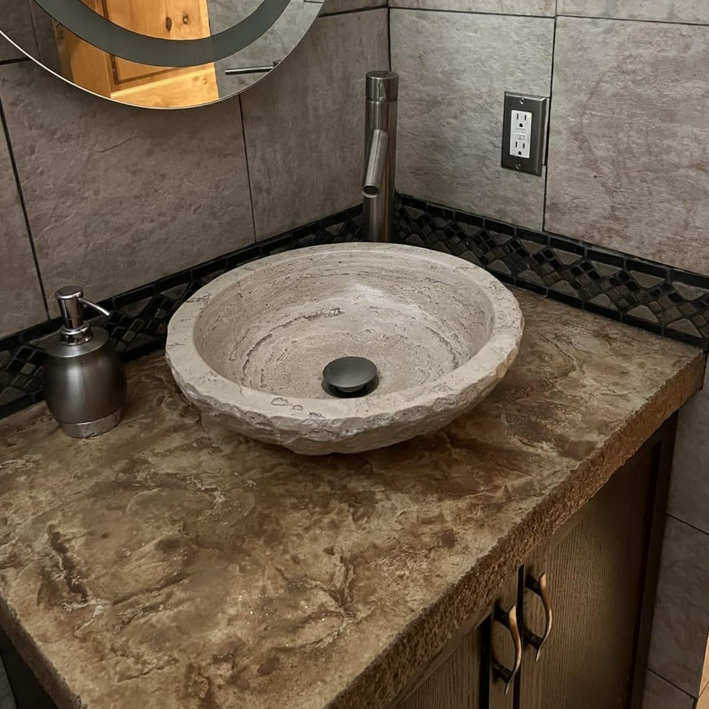 Shades of Nature Travertine Bathroom Sink - Modern Above Counter Bathroom Vessel Sink