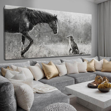 Horse Canvas Wall Decor Grey Wall Picture Modern Wall Hangings Decor 29"x58" Canvas Wall Art Kitchen Artwork