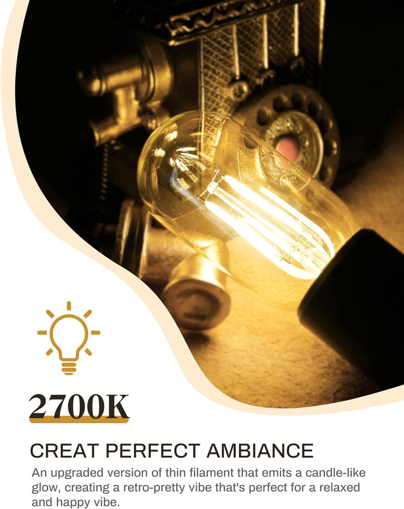 4 Pack LED Edison Bulbs, 4W Edison Light Bulbs, Antique LED Filament Bulbs 40W Equivalent, E26 Base, T45 LED Bulb