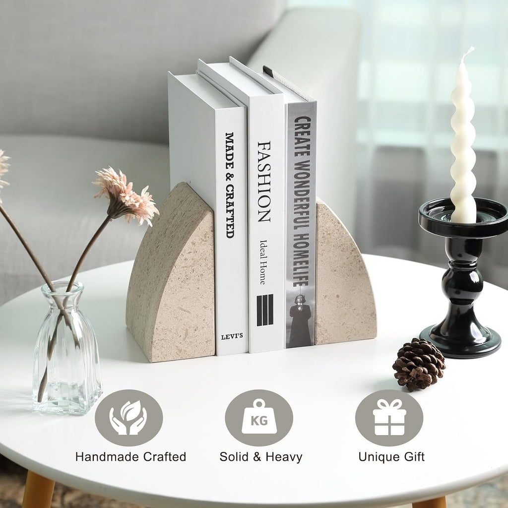 Marble Bookends for Shelves, Large Bookends for Heavy Books, Non-Slip Heavy Duty Book Stopper for CD/Movies
