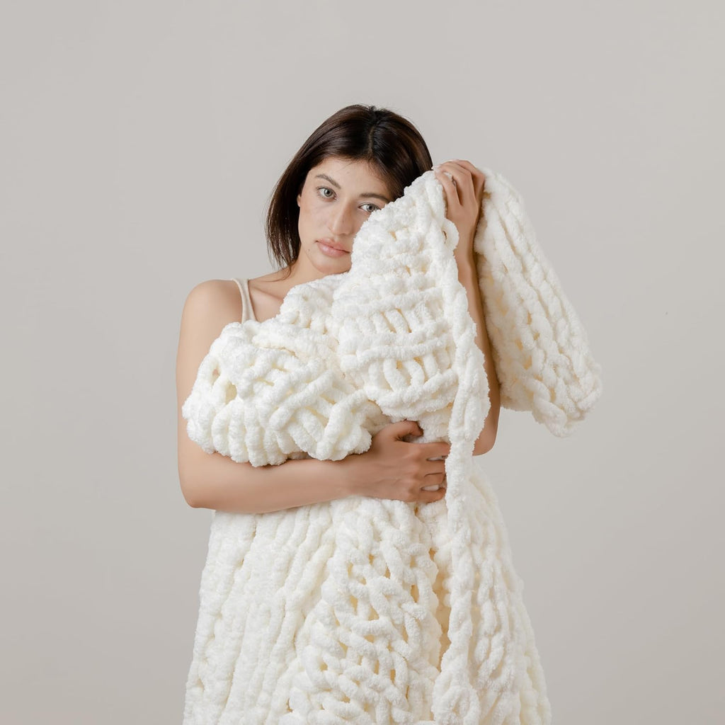 Chunky Knit Blanket Throw 40"×40" Knitted Throw Blankets