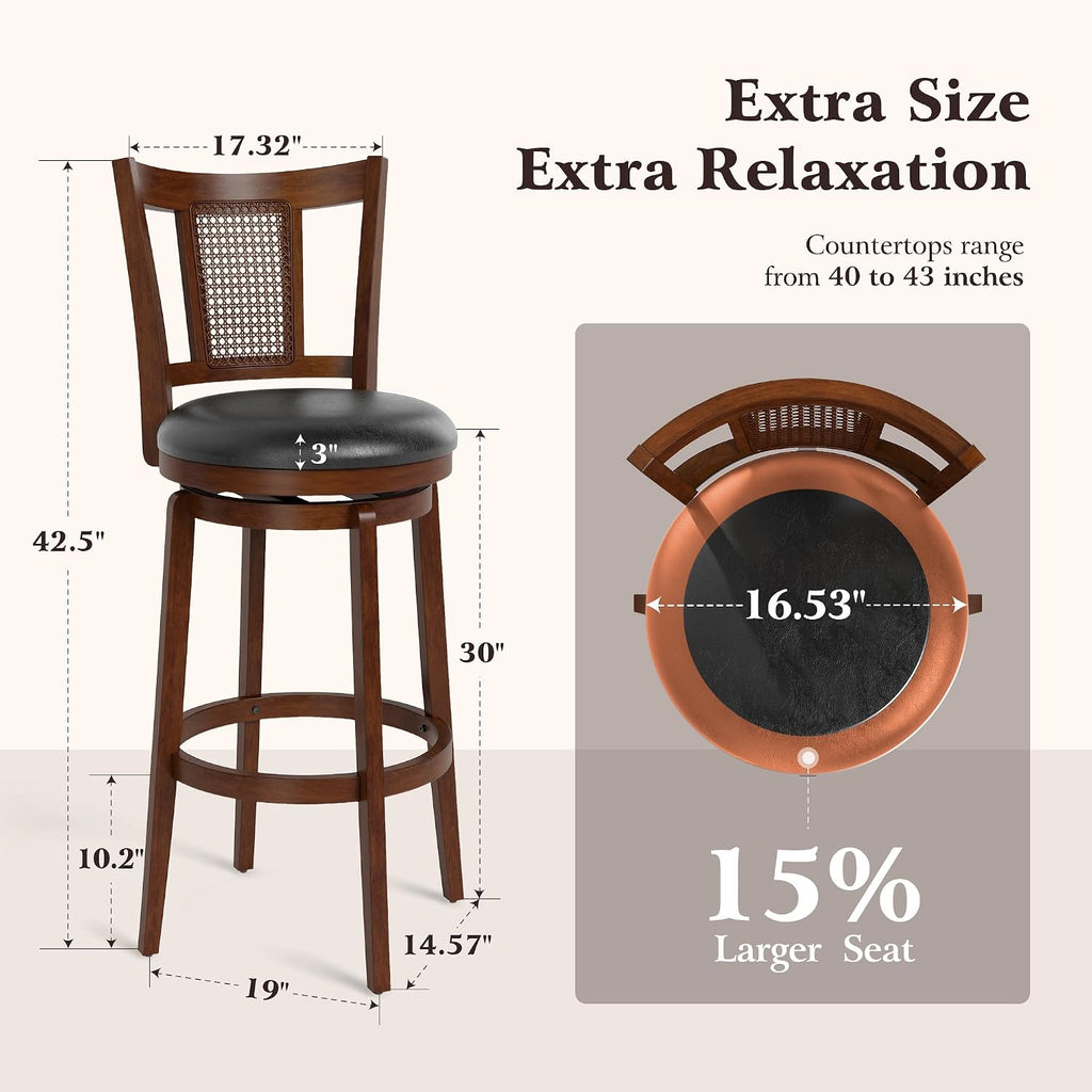 30 Inch Bar Stools Set of 4, Wooden Swivel Bar Stools, 360 Degrees Swivel Chairs with Upholstered, Wrap-Around