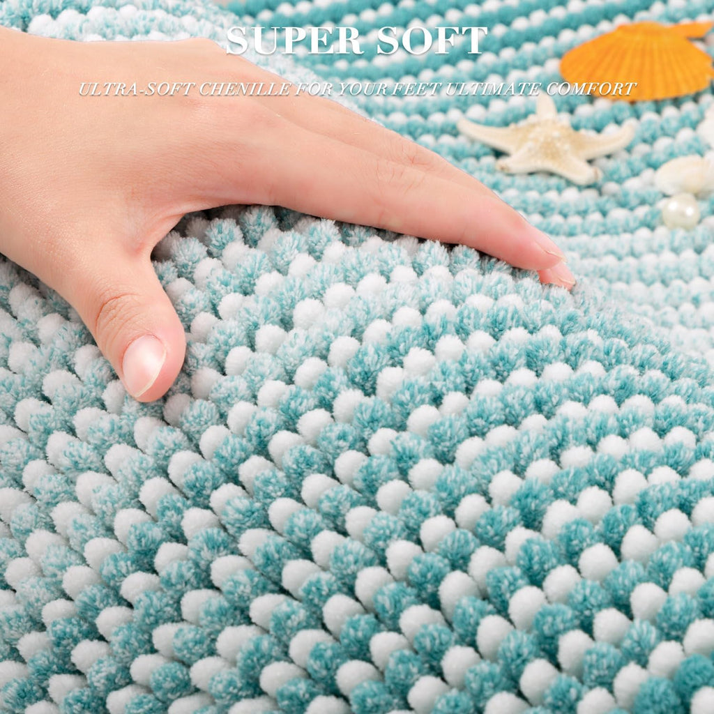 Bathroom Rugs and Mats Sets, 2 Piece Thick Absorbent Chenille Bath Mat Rug Set Non Slip, Soft Shaggy Bath Room Floor