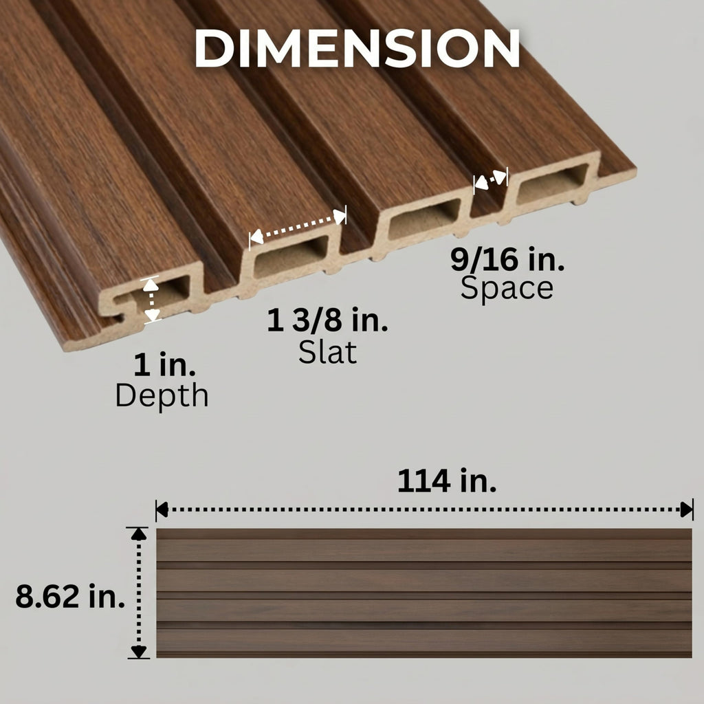 WPC Exterior Wall Slat Panels Waterproof Outdoor Composite Siding Cladding 94.5 in x 8.62 in 28.3 sq.ft Light Walnut