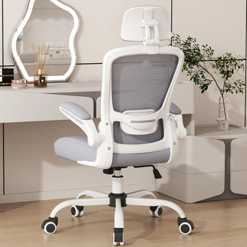 High Back Ergonomic Desk Chair with Adjustable Lumbar Support and Headrest, with flip-up Armrests for Guitar Playing