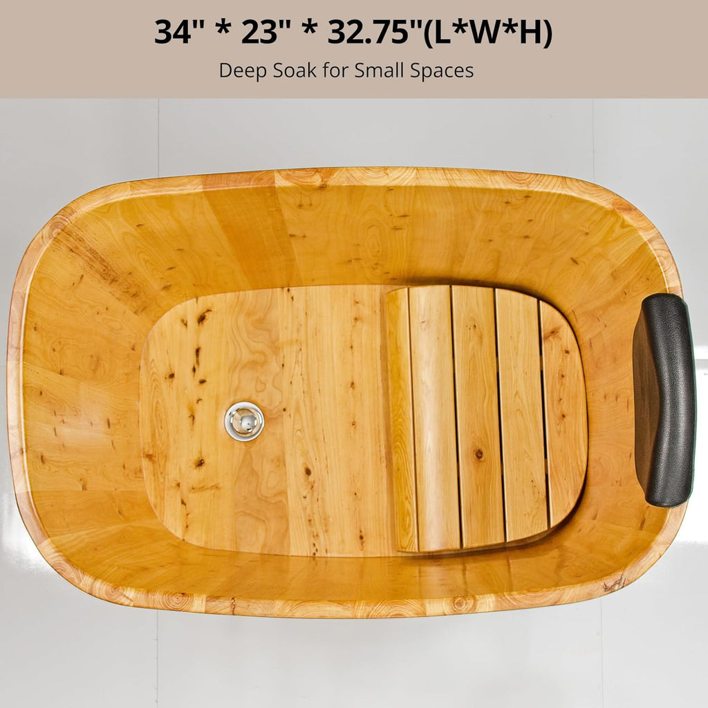 With Lid Japanese Soaking Tub Handcrafted Cedar Freestanding Wooden Bathtub Deep Soaking Tub Small Bathroom Tub Space