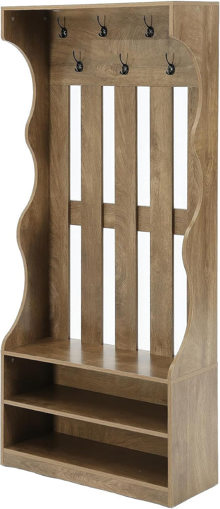 3-In-1 Coat Rack with Shoe Bench, 70.9" Tall Hall Tree with 7 Hooks, Farmhouse Entryway Coat Rack with 2 Tier Shoe