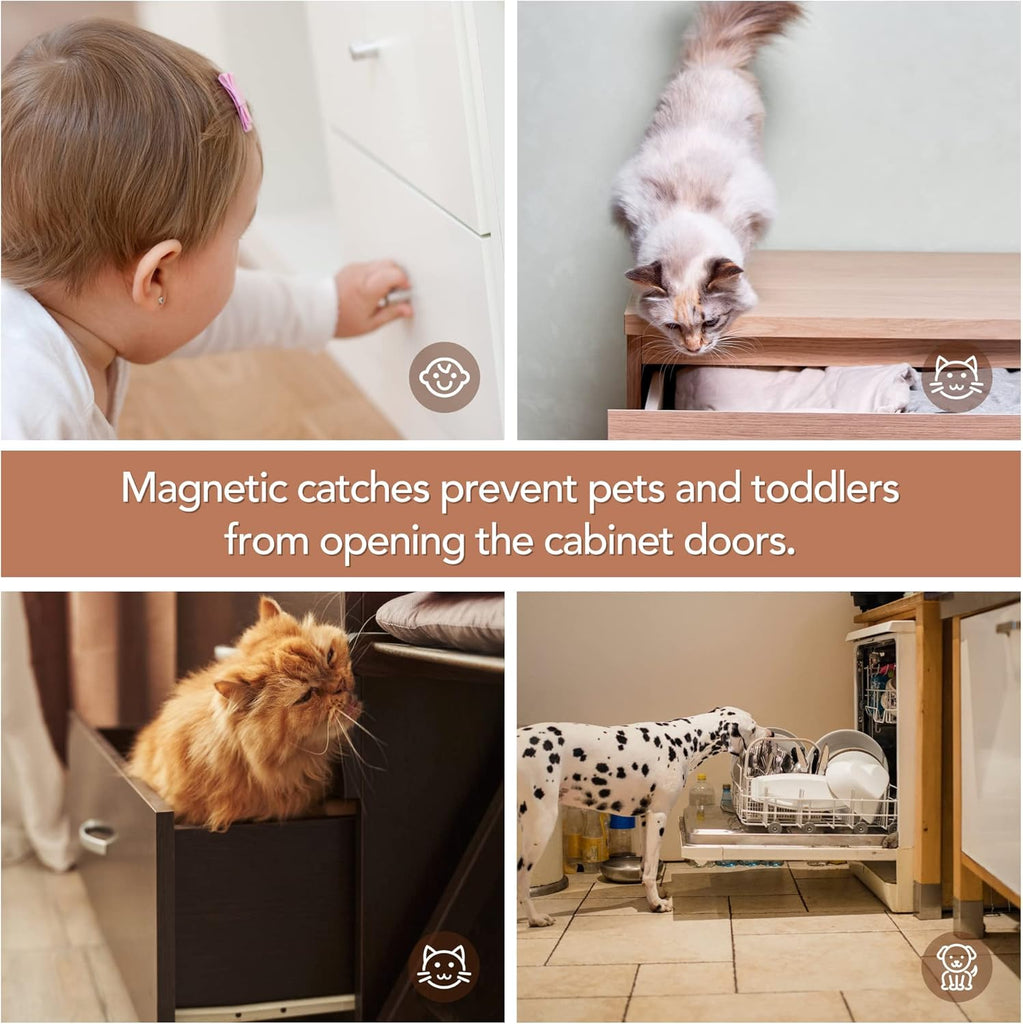 4 Pack Silver Magnetic Door Catch, Brushed Satin Nickel Cabinet Magnets, Strong Magnetic Catch Latch Cabinets, Drawers