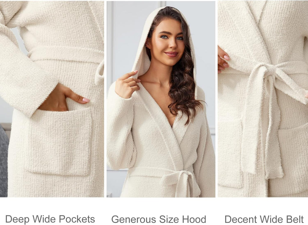 Ultra Soft Robes for Women with Pockets, Womens Robe Plush | Hooded House Robes for Women Calf-Length, Spa Bath Robe