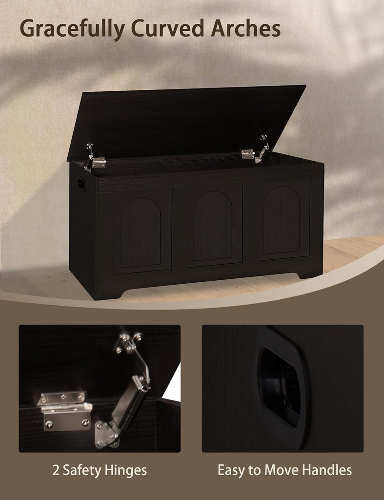 Storage Chest, Wooden Toy Box with Lid, 2 Soft-Close Hinges 39.4" | Entryway Shoe Bench, Finger-safe Flip-Top, Easy