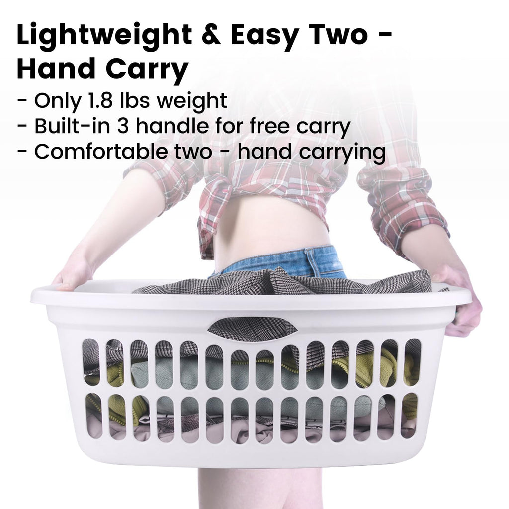 Laundry Basket with Hip Hold 10-Pack - 50L/1.5 Bushel Stackable Plastic Hamper with Vented Holes - Clothes Hamper