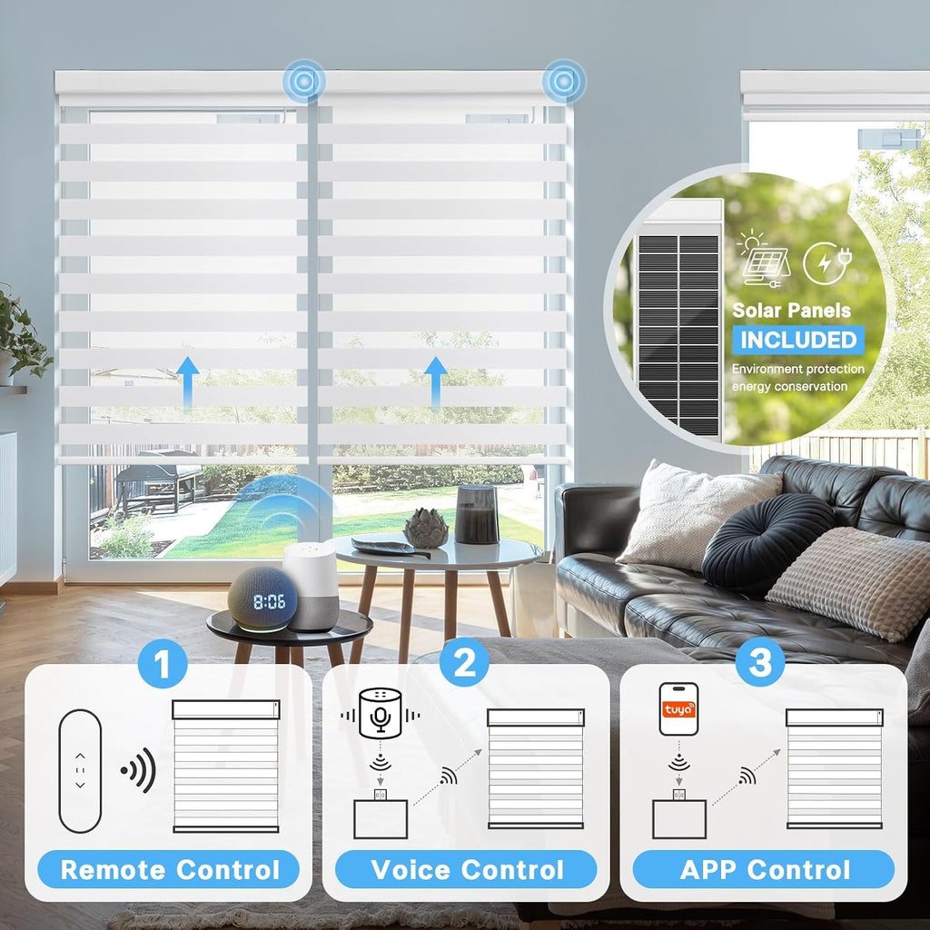 Motorized Zebra Blinds with Remote,Rechargeable Smart Electric Cordless Shade,White