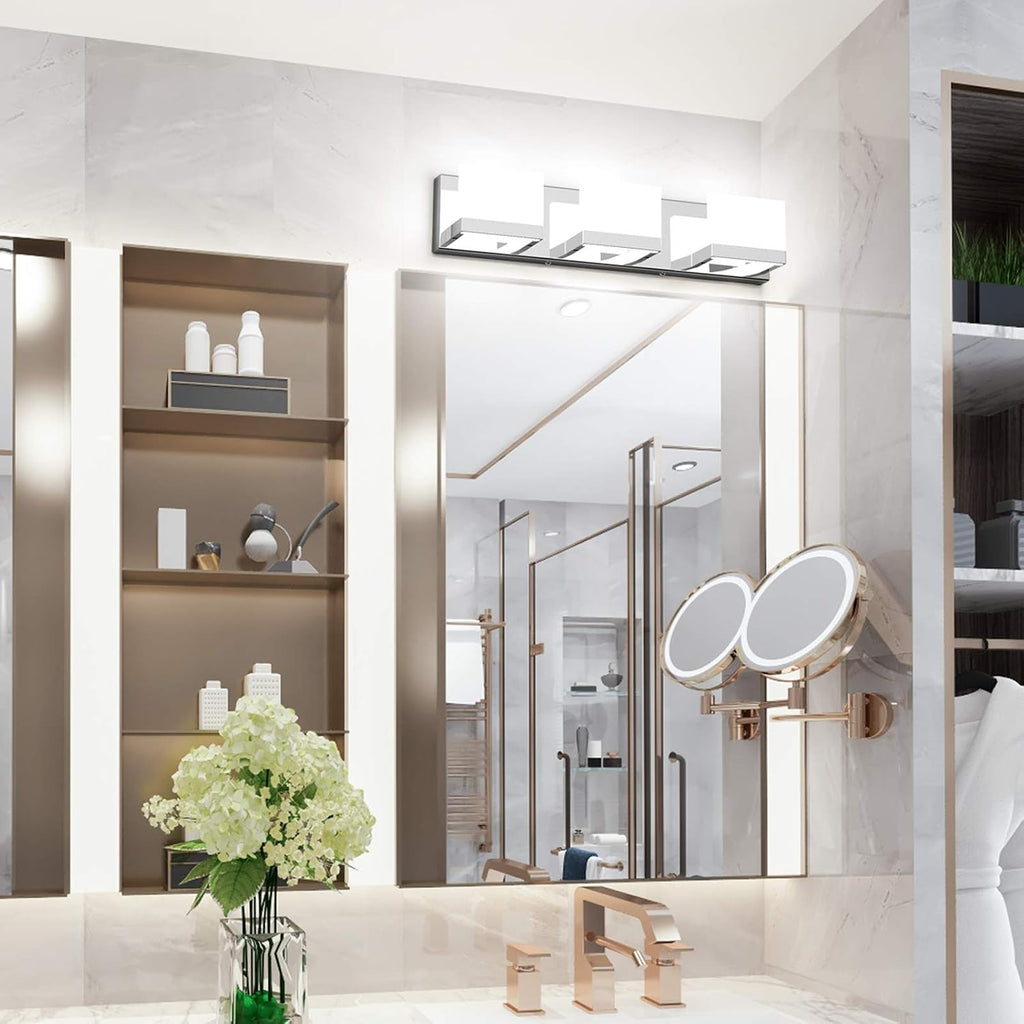 Modern 3 Lights LED Vanity Light Up and Down Chrome Bathroom Wall Light Fixtures Over Mirror(White Light 6000K)
