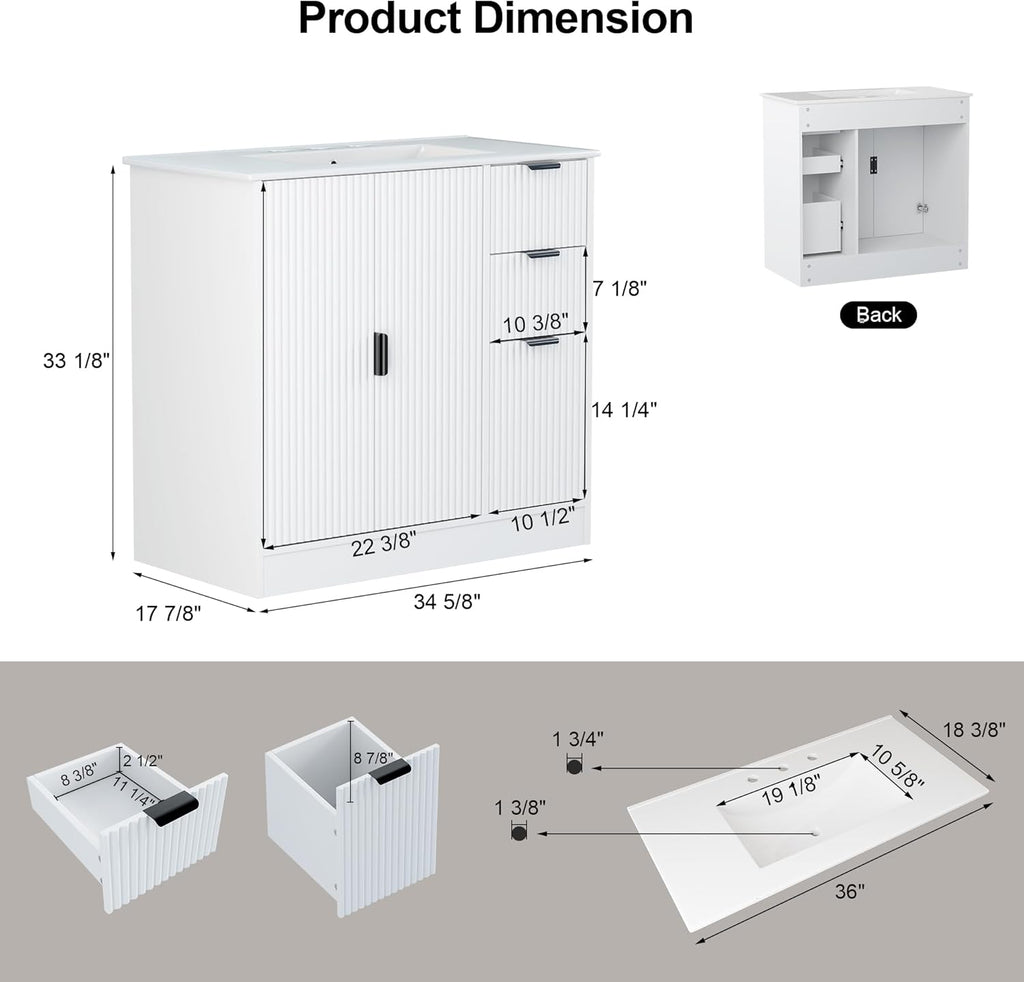 Freestanding Bathroom Vanity with Ceramic Sink, Large Storage Cabinet with Drawers