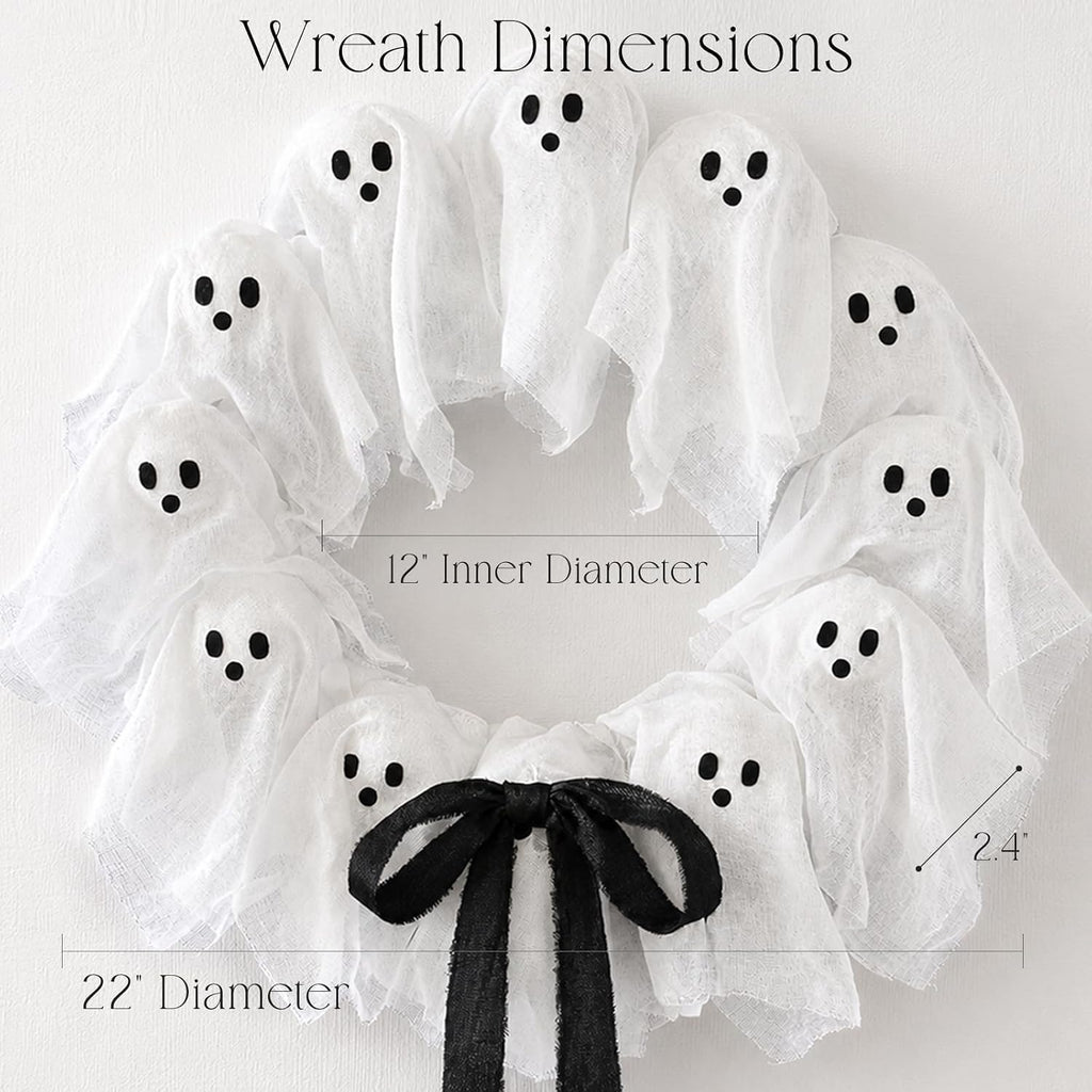 Halloween Decorations Outdoor - 22" Cute Lit Ghost Wreath
