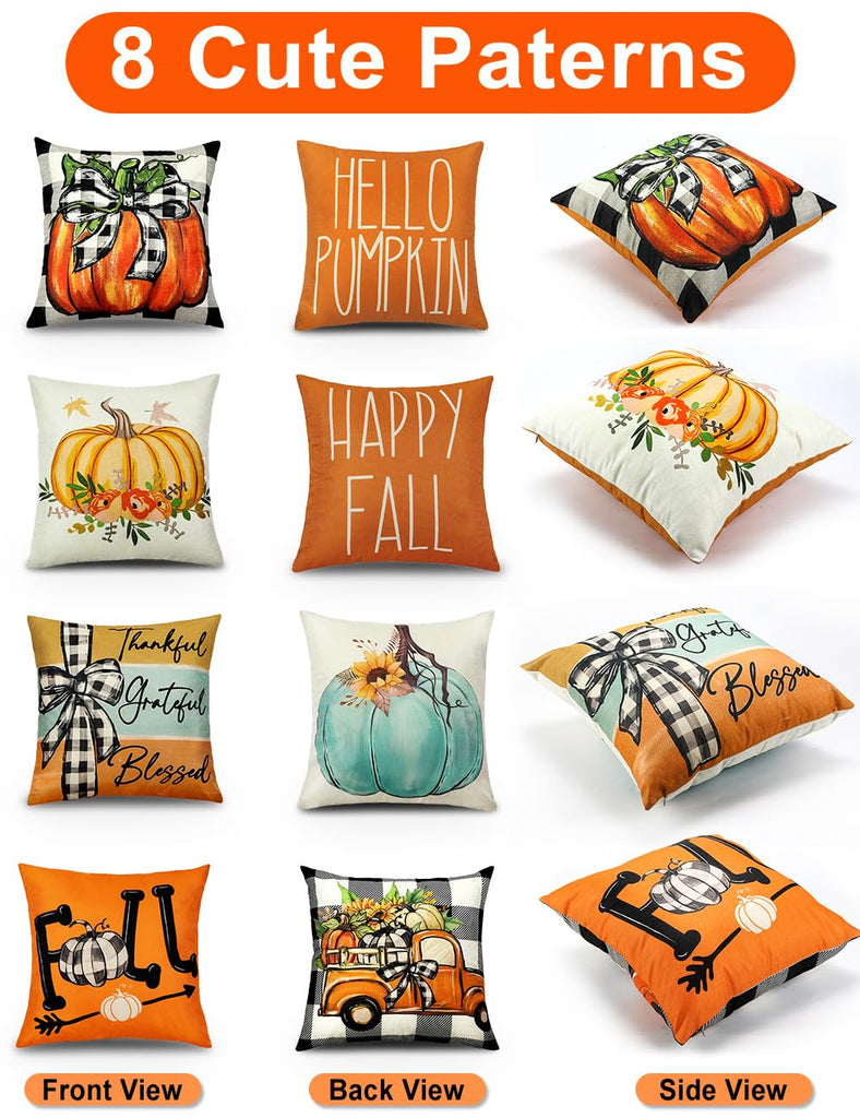Fall Pillow Covers 18x18 4Pcs Double-Sided Print Decor