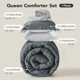 Joiedomi Queen Comforter Set with Sheets Dark Grey, 7 Pieces Queen Bed Set with 1 Down Alternative Comforter