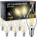 LED Candelabra Bulb Dimmable, 60W Equivalent LED Chandelier Light Bulbs, 5.5W 2700K Warm White 600LM CA11 Flame Tip