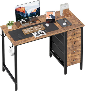47 inch Computer Desk with 4 Drawers, Reversible Writing Work Study Desk Bedroom, Modern Simple Student PC Desks
