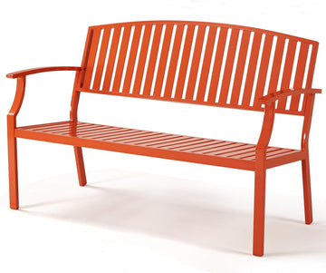 52" Outdoor Aluminum Garden Bench for 2, Weatherproof, Orange | waterproof rust-resistant metal bench supports up to