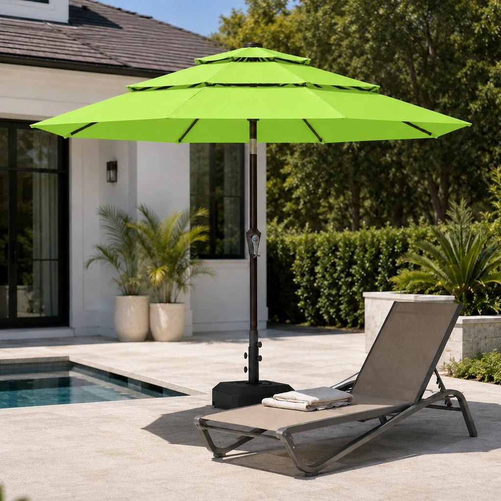 10ft Patio Umbrella, 3-Tier Vented Outdoor Table Umbrella with 8 Sturdy Fiberglass Ribs, Windproof Market Umbrella