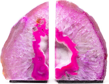 Pink Agate Geode Bookend with Felt Bottom Plus Includes Bonus Minerals (4 to 5 lb)