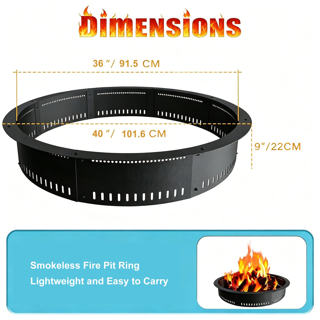 Fire Pit Ring, 36 Inch Smokeless Fire Ring Insert Liner