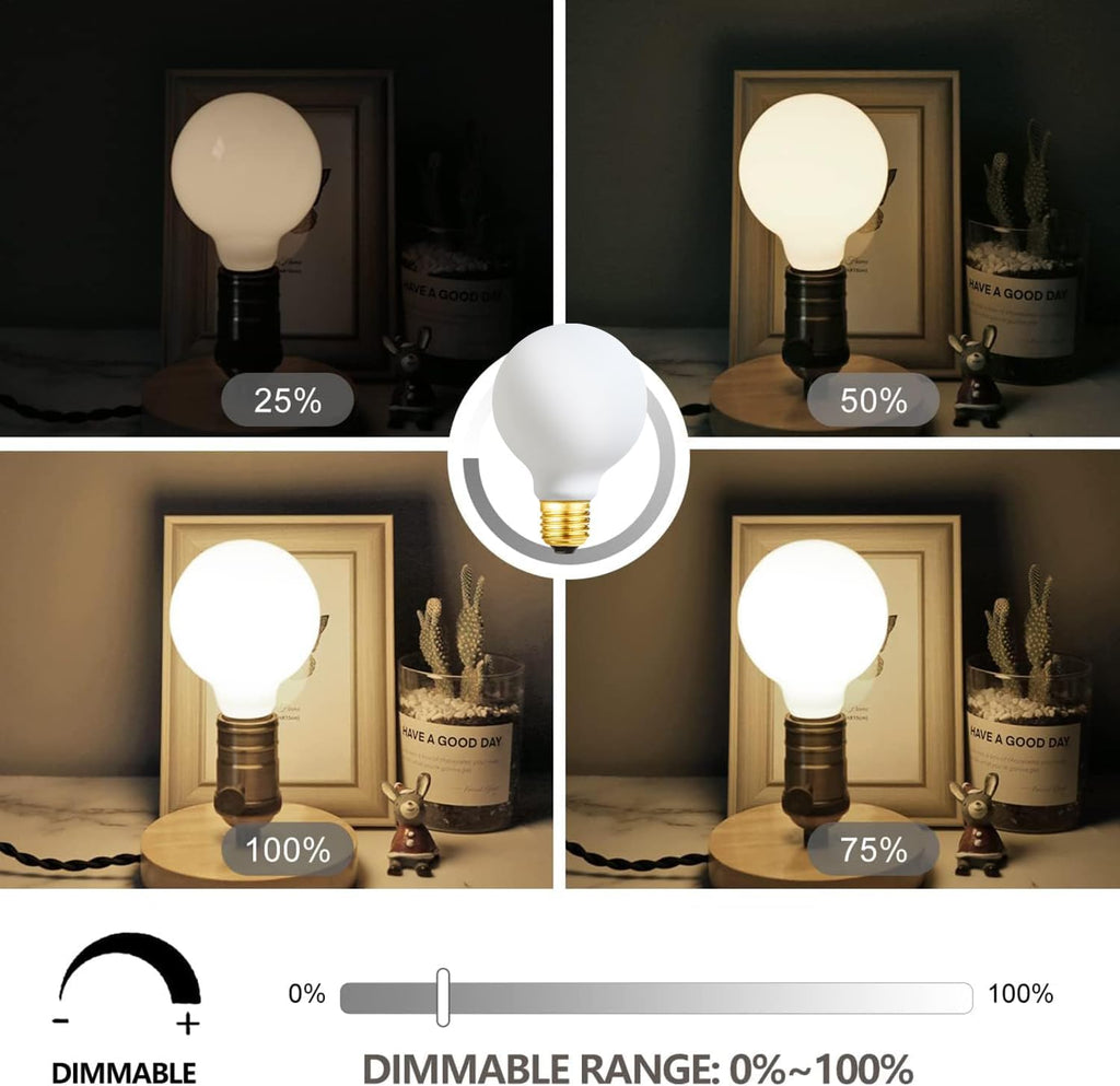 LED Light Bulb G25/G80 Dimmable Flick-Free Matt White 6W Soft White 3000k CRI95 600LM, 60W Equivalent Vintage LED (4 Pack)