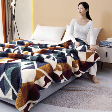 Boho Sherpa Fleece Blanket 80'' × 90'', Ultra Soft Aztec Queen Blanket for All Season, Cozy, Plush, Bohemian Throw