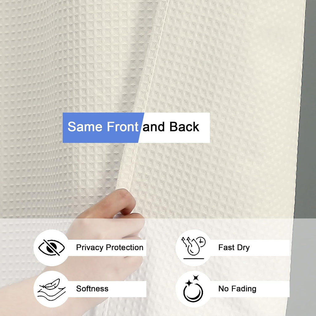 Extra Long Shower Curtain Set- 96 Inch Long Waffle Weave Heavy Duty Fabric Shower Curtains , Luxury Heavy Duty Thick