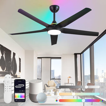 56'' Smart Ceiling Fans with RGB Lights, Modern Ceiling Fan with Alexa/App/Remote Control, Dimmable LED Light